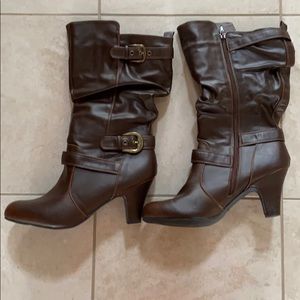 Brown faux leather boots